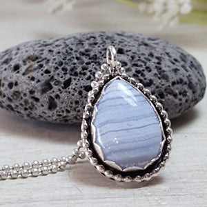 Purple Lace Agate Teardrop Pendant - Blue Lace Agate - .925 Sterling Silver Pendant - Blue Lace Agate Pendant