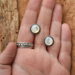 Mother of Pearl Traditional Posts - Mother Of Pearl Earrings - Pearly White Post Earrings - Silversmith