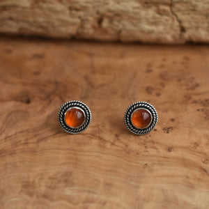 Carnelian Posts - Orange Carnelian Studs - Western Silver Posts - Silversmith Posts