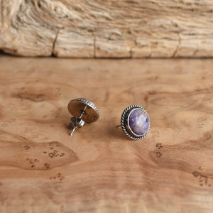 Traditional Posts in Purple Charoite - .925 Sterling Silver - Charoite Posts - Silversmith Studs