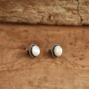 Mother of Pearl Traditional Posts - Mother Of Pearl Earrings - Pearly White Post Earrings - Silversmith