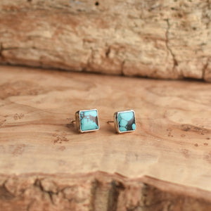 Square Turquoise Posts - Turquoise Studs - Sterling Silver Posts - Silversmith Turquoise Earrings