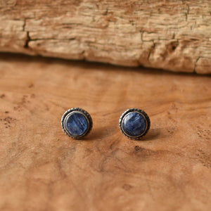 Hammered Kyanite Earrings - Blue Kyanite Studs - Sterling Silver Posts - Blue Kyanite Posts