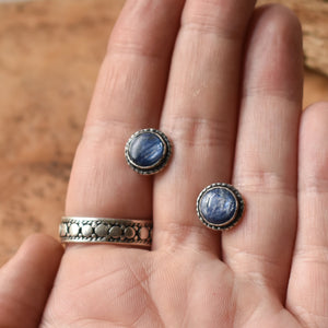 Hammered Kyanite Earrings - Blue Kyanite Studs - Sterling Silver Posts - Blue Kyanite Posts