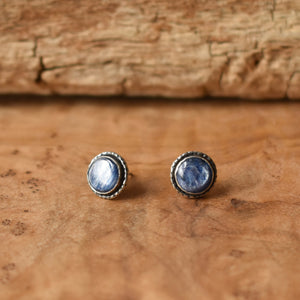 Hammered Kyanite Earrings - Blue Kyanite Studs - Sterling Silver Posts - Blue Kyanite Posts