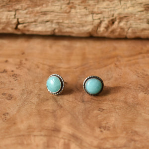 Hammered Posts in Amazonite - .925 Sterling Silver - Soft Aqua Blue Studs - Amazonite Earrings