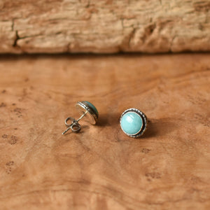 Amazonite Hammered Posts - .925 Sterling Silver - Soft Aqua Blue Studs - Amazonite Earrings