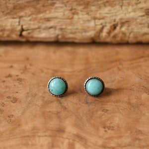 Hammered Posts in Amazonite - .925 Sterling Silver - Soft Aqua Blue Studs - Amazonite Earrings