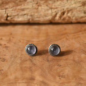 Iolite Hammered Posts - Iolite Earrings - Iolite Studs - .925 Sterling Silver - Silversmith