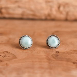 Hammered Larimar Posts - Larimar Studs - Dominican Larimar Earrings - Silversmith - Sterling Silver Posts