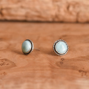 Hammered Larimar Posts - Larimar Studs - Dominican Larimar Earrings - Silversmith - Sterling Silver Posts