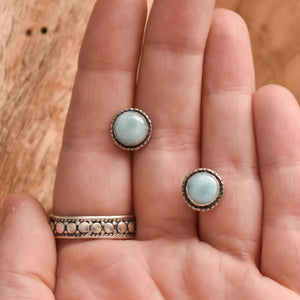 Hammered Larimar Posts - Larimar Studs - Dominican Larimar Earrings - Silversmith - Sterling Silver Posts