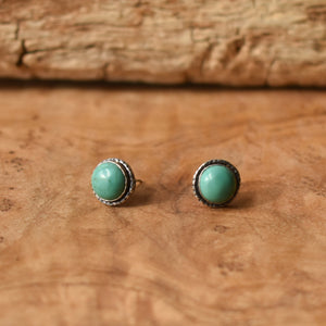 Hammered Turquoise Posts - American Turquoise Earrings - Turquoise Studs - Silversmith