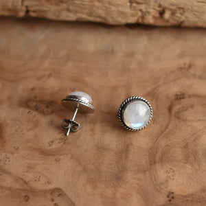 Rainbow Moonstone Traditional Posts - Moonstone Studs - Silversmith Earrings - 10mm Stones