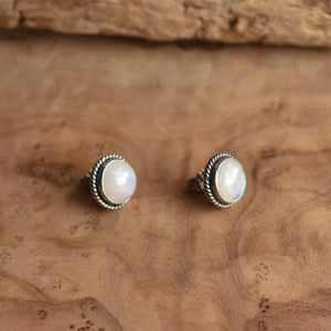 Rainbow Moonstone Traditional Posts - Moonstone Studs - Silversmith Earrings - 10mm Stones