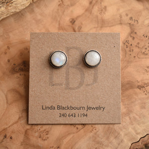 Rainbow Moonstone Traditional Posts - Moonstone Studs - Silversmith Earrings - 10mm Stones