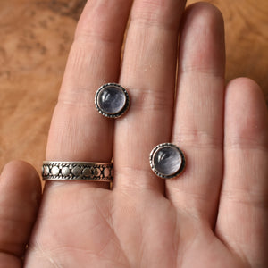 Iolite Hammered Posts - Iolite Earrings - Iolite Studs - .925 Sterling Silver - Silversmith