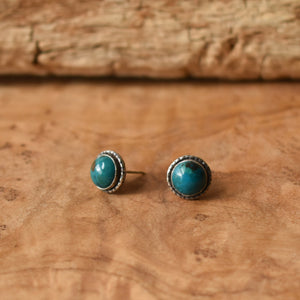 Chrysocolla Hammered Posts - Stud Earrings - Sterling Silver Posts -Chrysocolla Earrings