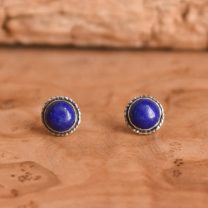 Lapis Lazuli Hammered Posts - .925 Sterling Silver - Silversmith Earrings - Lapis Earrings