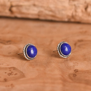 Lapis Lazuli Hammered Posts - .925 Sterling Silver - Silversmith Earrings - Lapis Earrings