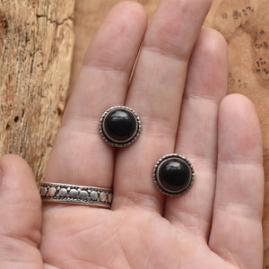 Large Hammered Posts - .925 Sterling Silver - Black Onyx Studs - Silversmith Posts - Big Post Earrings