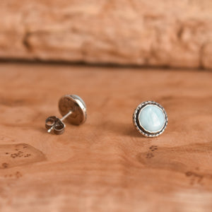 Hammered Larimar Posts - Larimar Studs - Dominican Larimar Earrings - Silversmith - Sterling Silver Posts