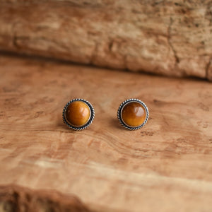 Tigers Eye Traditional Posts - Yellow Tigers Eye Earrings - Big Post Earrings - Chunky Posts