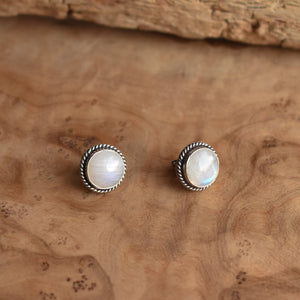 Rainbow Moonstone Traditional Posts - Moonstone Studs - Silversmith Earrings - 10mm Stones