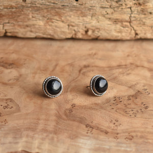 Large Hammered Posts - .925 Sterling Silver - Black Onyx Studs - Silversmith Posts - Big Post Earrings