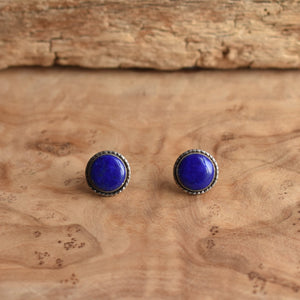 Large Lapis Posts - Hammered Lapis Posts - .925 Sterling Silver - Lapis Lazuli Earrings