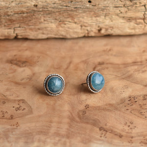 Apatite Hammered Posts - Apatite Studs - Silversmith Earrings - .925 Sterling Silver