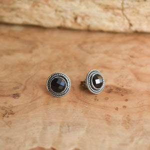 Western Rose Cut Black Onyx Posts - Black Onyx Earrings - Black Onyx Studs - Silversmith Posts