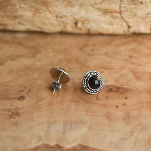 Western Rose Cut Black Onyx Posts - Black Onyx Earrings - Black Onyx Studs - Silversmith Posts