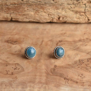 Apatite Hammered Posts - Apatite Studs - Silversmith Earrings - .925 Sterling Silver