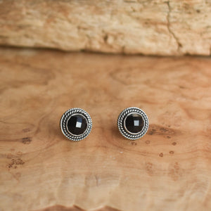 Western Rose Cut Black Onyx Posts - Black Onyx Earrings - Black Onyx Studs - Silversmith Posts