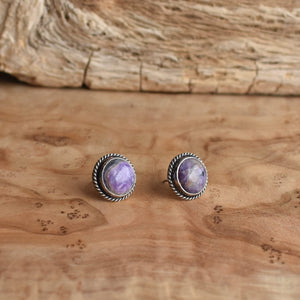 Traditional Posts in Purple Charoite - .925 Sterling Silver - Charoite Posts - Silversmith Studs