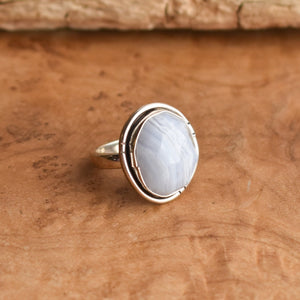 Chunky Boho Ring - Blue Lace Agate Ring - Silversmith Ring - .925 Sterling Silver