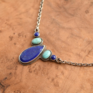 Lapis Lazuli and Turquoise Pendant - Kindness Necklace - Multi-stone Necklace - AAA Lapis Lazuli - Silversmith Pendant