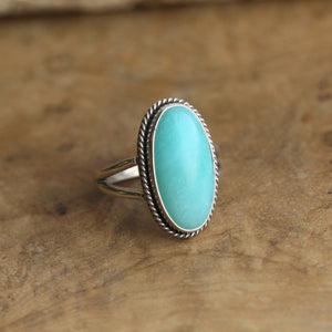 Amazonite Boho Ring - Mint Colored Ring - Unique Silversmith - Silversmith Ring