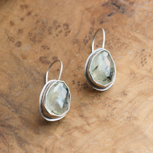 Prehnite Drop Earrings - Prehnite Earrings - French Clip Earrings - Silversmith Earrings - OOAK