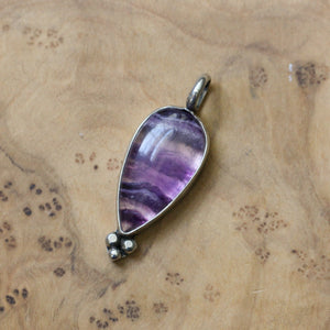 Fluorite Sweetheart Pendant - Rainbow Fluorite Pendant - Silversmith - Striped Purple Fluorite