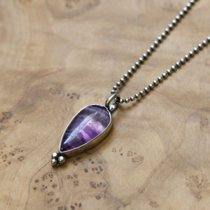 Fluorite Sweetheart Pendant - Rainbow Fluorite Pendant - Silversmith - Striped Purple Fluorite