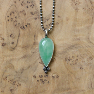 Green Jade Boho Pendant - Burma Jade Sweetheart Pendant - .925 Sterling Silver - Silversmith