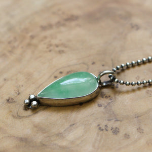 Green Jade Boho Pendant - Burma Jade Sweetheart Pendant - .925 Sterling Silver - Silversmith