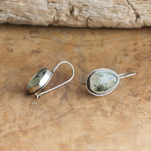 Prehnite Drop Earrings - Prehnite Earrings - French Clip Earrings - Silversmith Earrings - OOAK