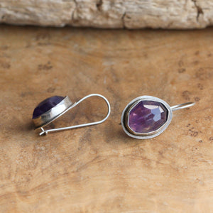 Amethyst French Clip Earrings - Chunky Amethyst Earrings - Silversmith Earrings - Sterling Silver