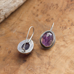 Amethyst French Clip Earrings - Chunky Amethyst Earrings - Silversmith Earrings - Sterling Silver