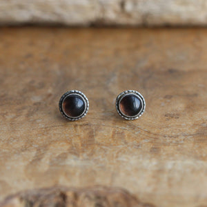 Smoky Quartz Hammered Posts - Smoky Quartz Post Earrings - Quartz Studs - .925 Sterling Silver