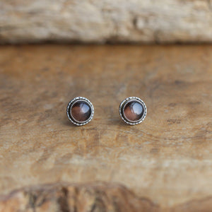 Smoky Quartz Hammered Posts - Smoky Quartz Post Earrings - Quartz Studs - .925 Sterling Silver