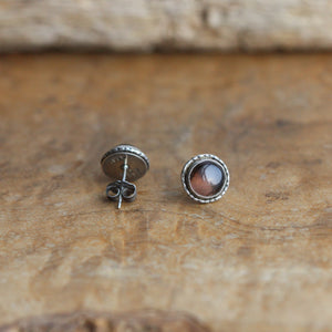 Smoky Quartz Hammered Posts - Smoky Quartz Post Earrings - Quartz Studs - .925 Sterling Silver